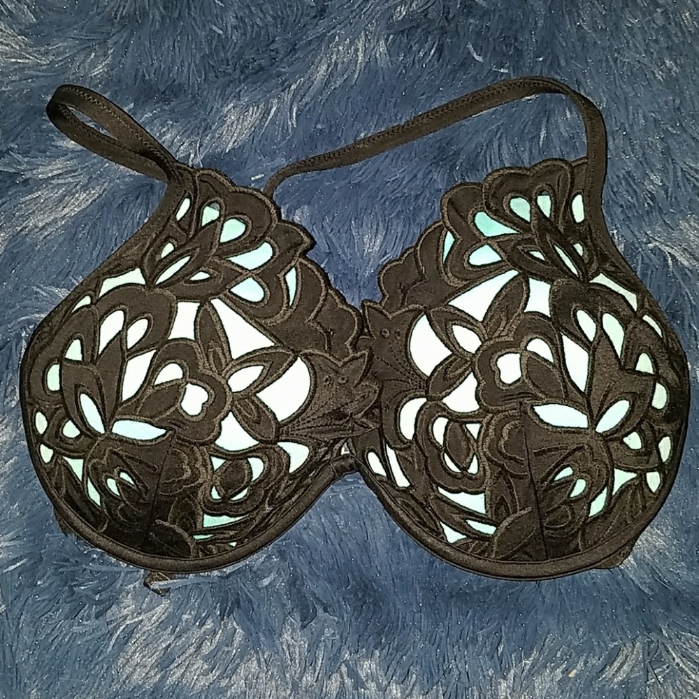 BNWOT aqua and black bikini top